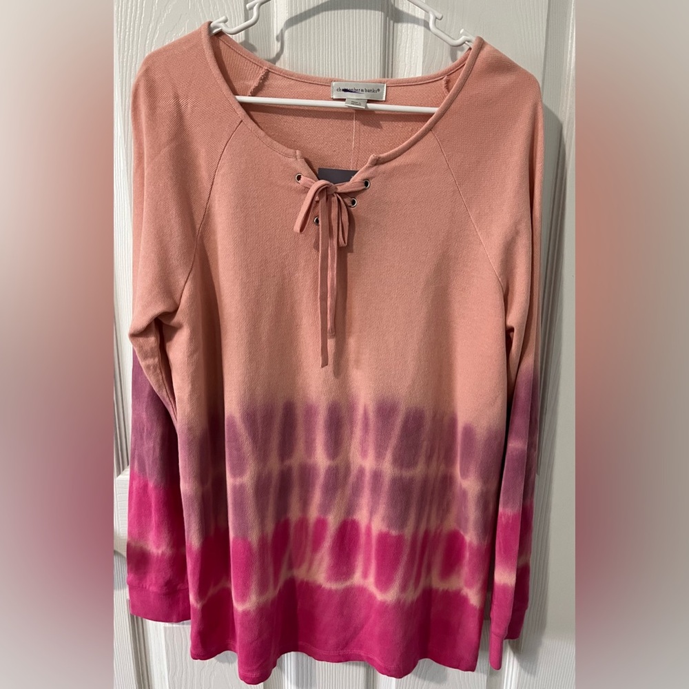 COPY - NWT Christopher & Banks lace up tie Dye blouse. Sz Medium. Pink